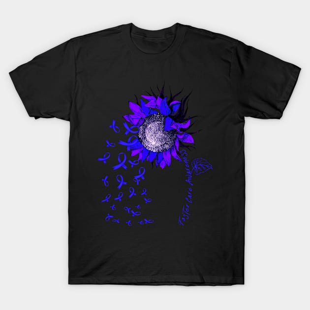 FOSTER CARE  AWARENESS Sunflower Blue Ribbon T-Shirt by vamstudio